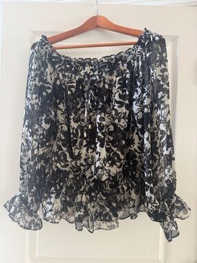 INC International Concepts Black & White Floral Off-Shoulder Peasant Top